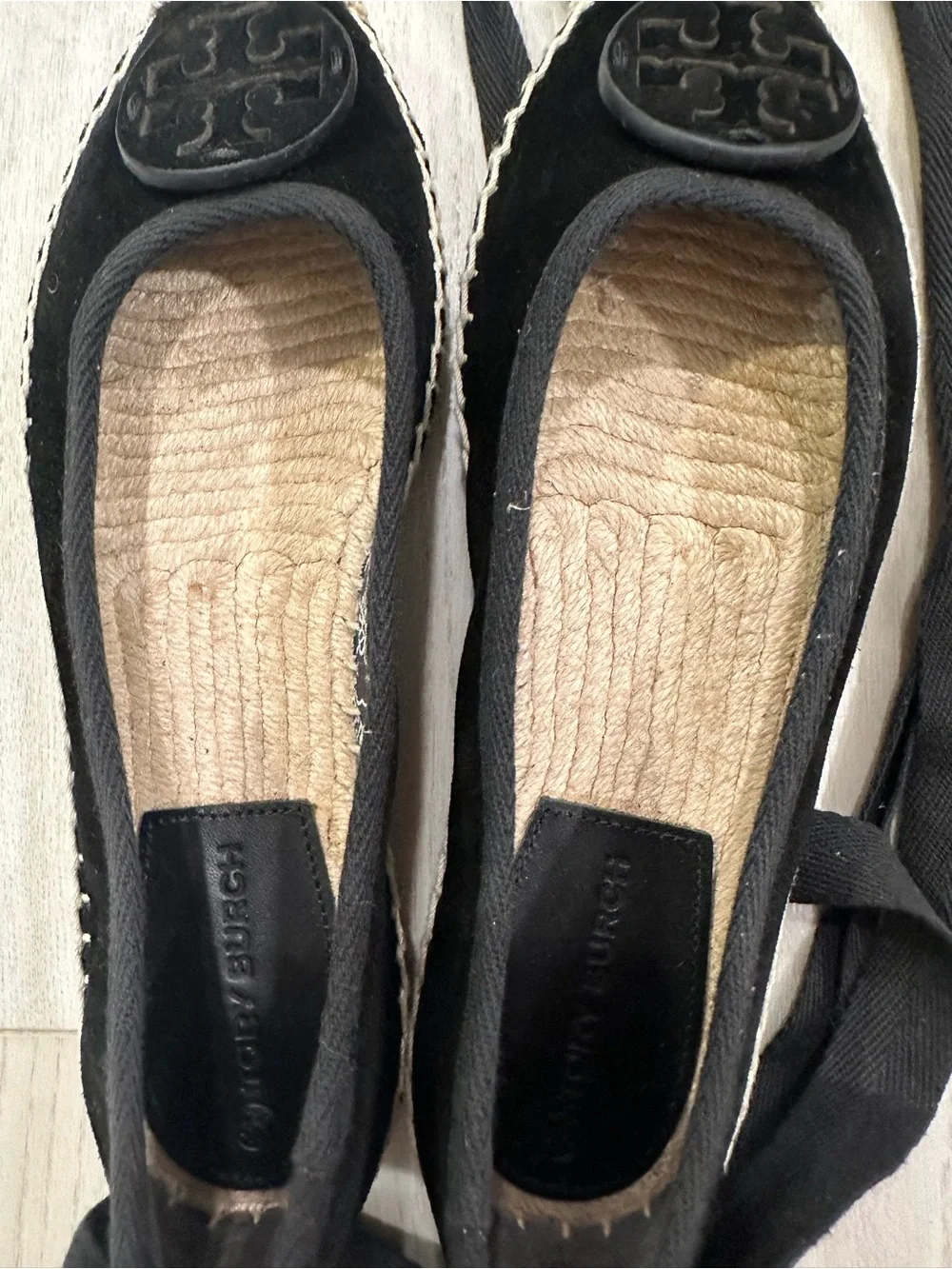 Tory Burch Black Espadrille Ballet Flats with Trim